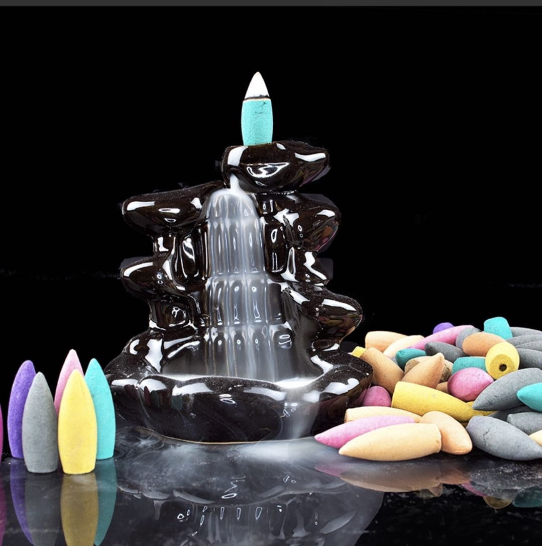 Ceramic Backflow Incense Cone Burner Home Decor Mountain Waterfall 097