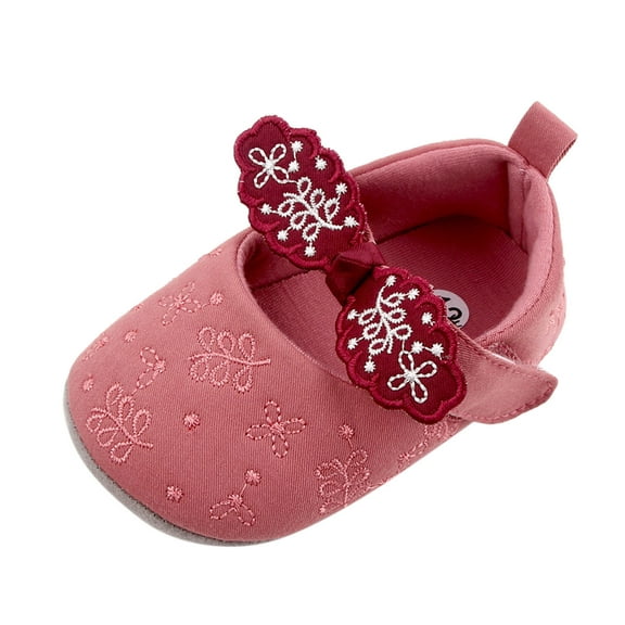 Otqutp Wedding Dance Shoes for Flower Girls Baby Girls Non-Slip Floral Bow Shoes Soft First Walking Shoes Princess Shoes 0-18 Months Dance Shoes