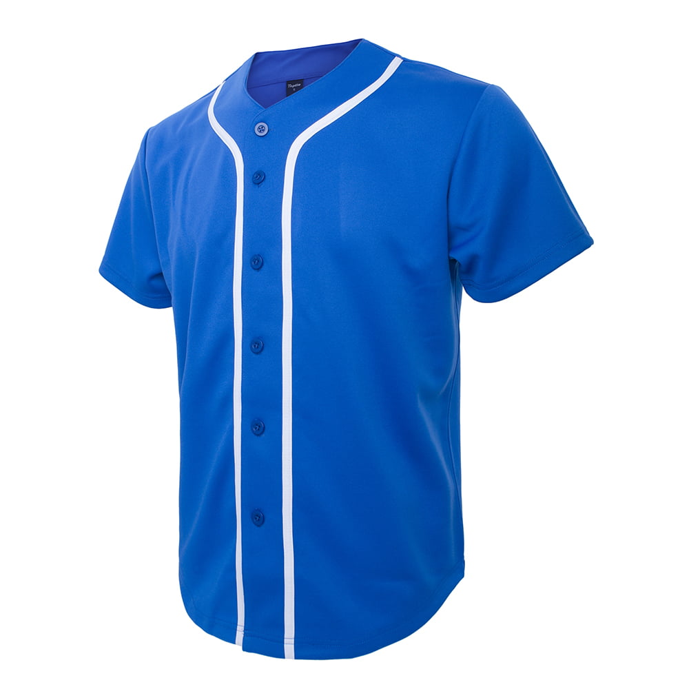 Baseball Jersey T-shirt Full Button Tee Men Blue NWT 