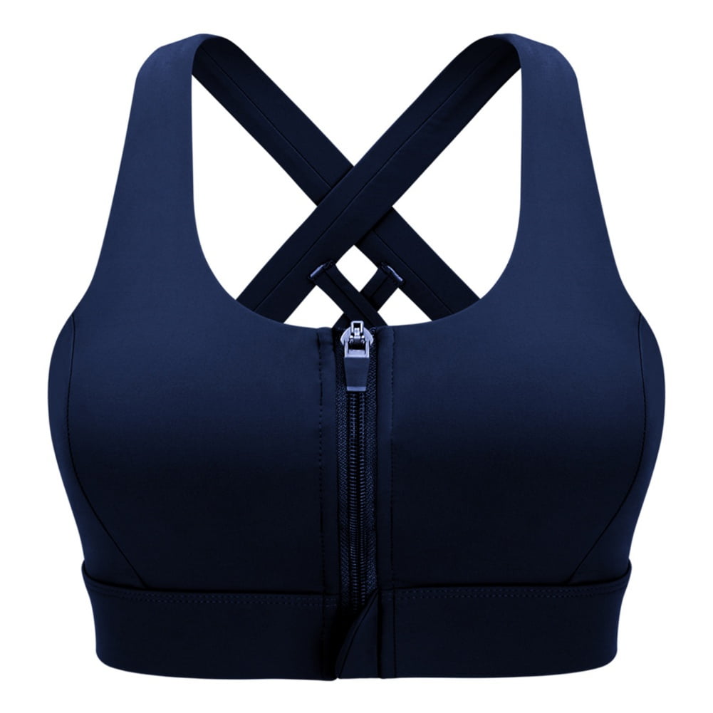 Generic Sports Bra For Women,Criss-Cross Front Zipper Sports Bras（Navy  Blue）
