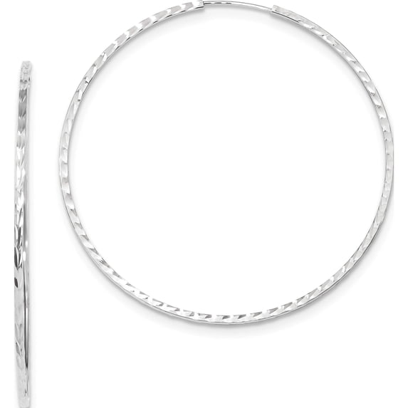 14K White Gold Diamond-Cut Square Tube Endless Hoop Earrings (55 X 54.5) Made In Peru tf1002w