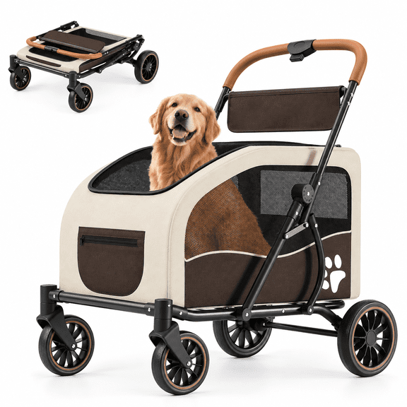 Naeqieo Dog Stroller for Large Dogs up to 120lbs, Pet Stroller for Multiple Small Dogs, Removable & Washable Basket and Fabric Cover, Foldable Design & Mesh Dual-Window