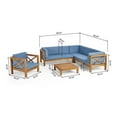 thumbnail image 6 of Timothy Outdoor 6 Seater Acacia Wood Sectional Sofa and Club Chair Set, Teak Finish, Blue, 6 of 6