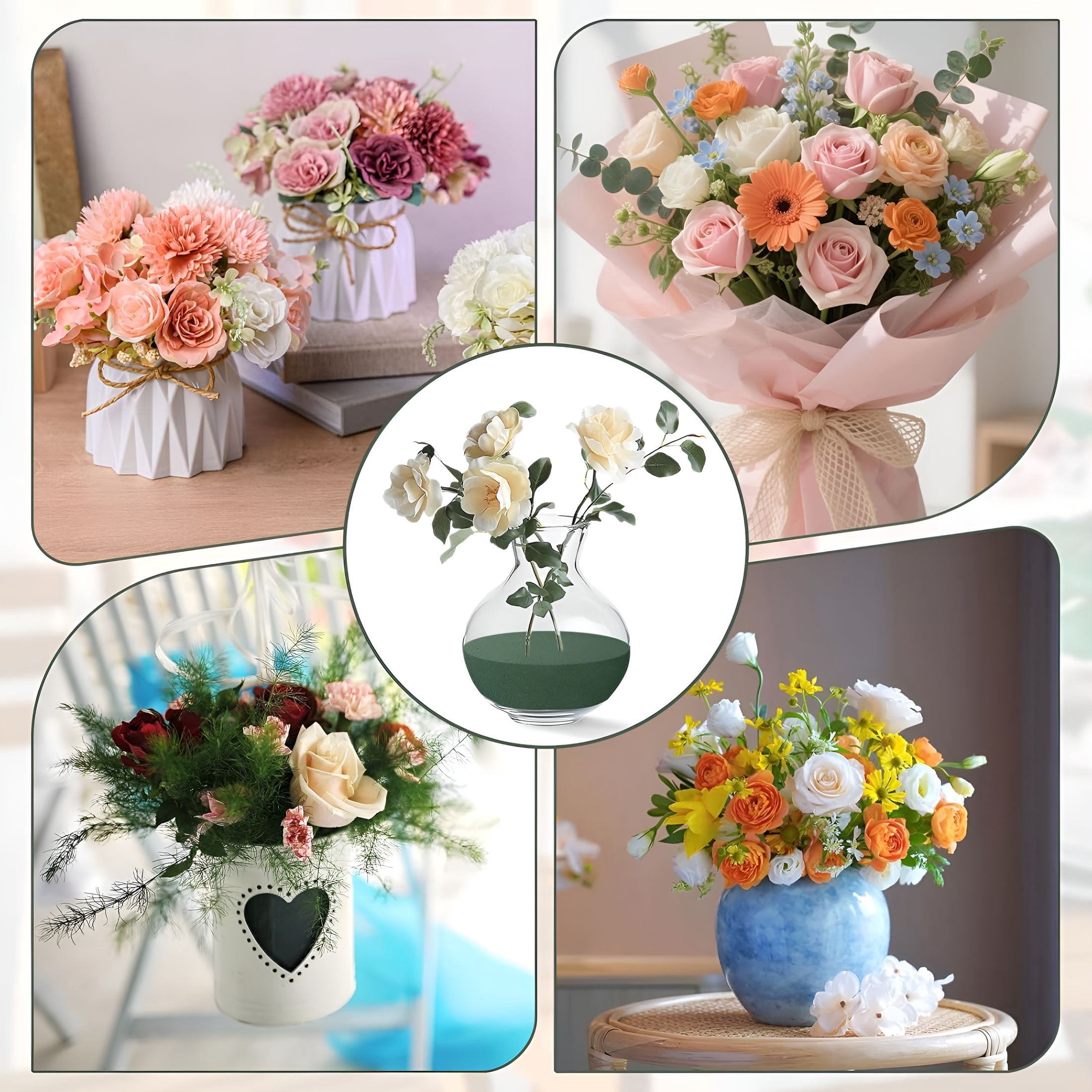 XIBUFE 2Pcs 7.52"W X 3.97"H Floral Foam Half Ball,Wet&Dry Green Foam for Fresh and Artificial Flowers,Flower Foam for Wedding,Birthdays,Party,Home Decorations