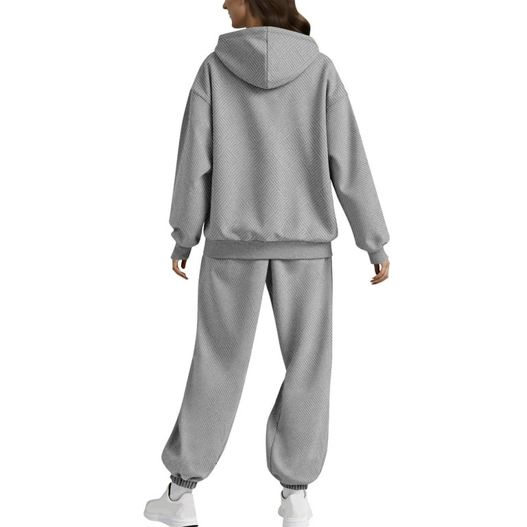 APEXFWDT Women's 2-Piece Jacquard Sweatsuit - Long Sleeve Loose