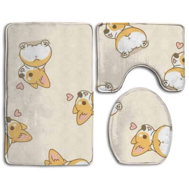 PUDMAD Corgi Butt Heart Corgi 3 Piece Bathroom Rugs Set ...