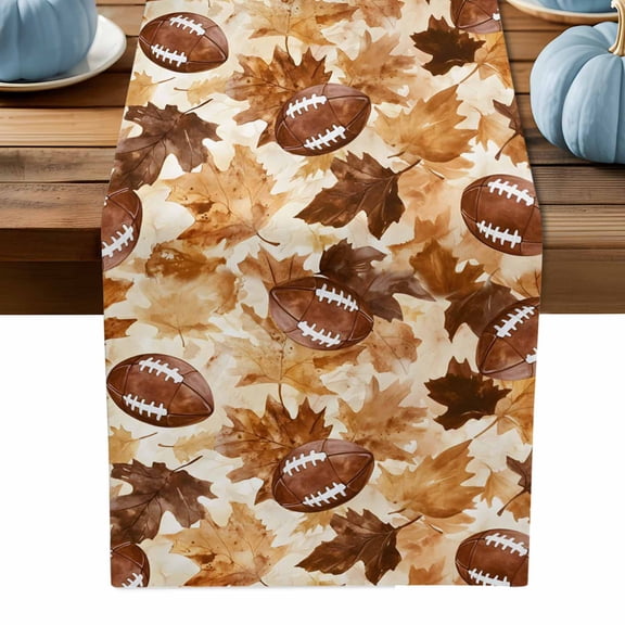 ERUNPONLY Fall Table Runner - 90 Inch Long Thanksgiving Rugby Ball Autumn Country Maple Leaf Cotton and Linen Blended Dress Scarves Farmhouse Table Runner for Kitchen Dining, Coffee Table, 13" x 90"