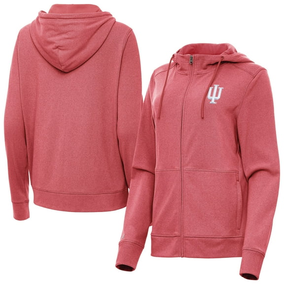 Women's Antigua Heather Crimson Indiana Hoosiers Seeker Full-Zip Hoodie Jacket