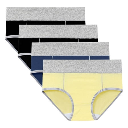 ATOYSOY Women s Plus Size Hip Lifting Cotton Panties  4 Pack Multipack Clearance Underpants Shapewear Control Briefs Stretchy Solid Panty Classic Briefs Girls Comfy Yellow XXXXXL