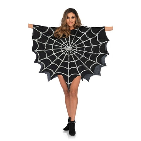 Leg Avenue Women's Black Glitter Spider Web Poncho Halloween Costume Accessory