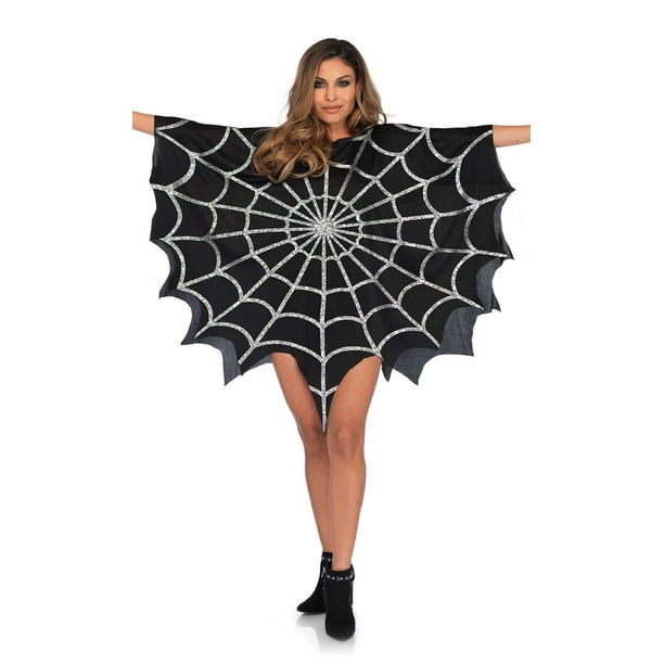 Leg Avenue Women's Black Glitter Spider  Poncho Halloween Costume