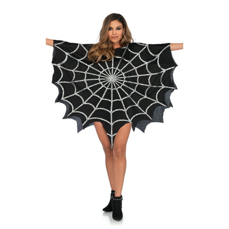 Glitter Spider Web Poncho - Black - One Size