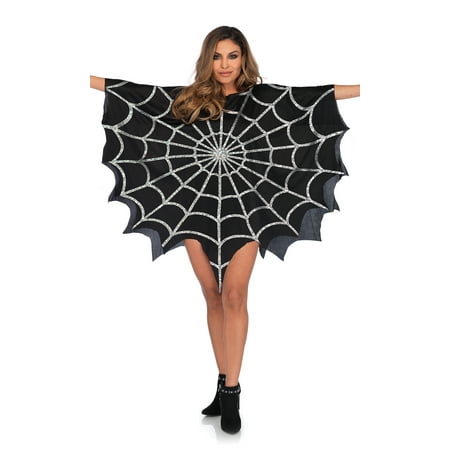 Gothic Spider Web - Glitter Spider Web Poncho - Black - One Size