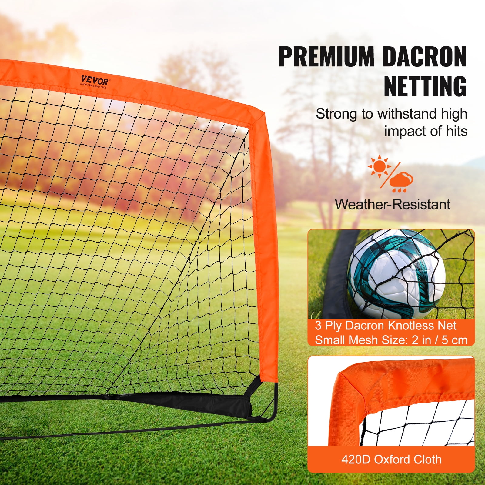KFFKFF 4x3ft Portable Soccer Goal, Pop Up Kids Soccer Net for Backyard Training, Orange/Black