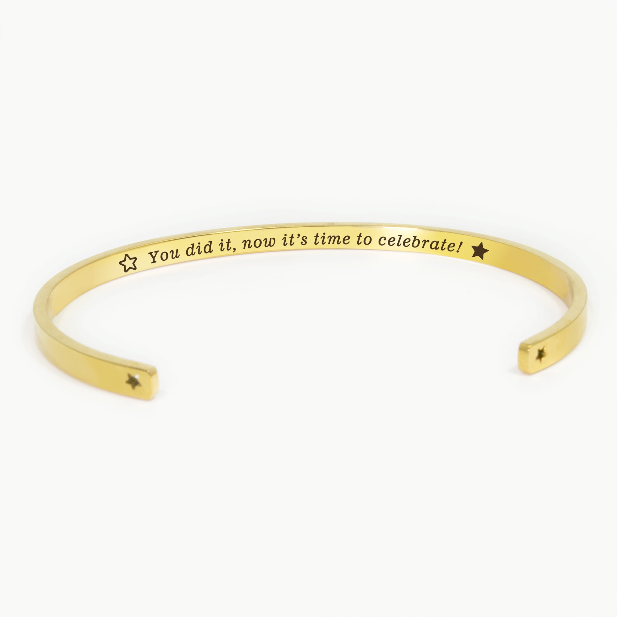 "You did it…" Gold Stainless Steel Graduation Theme Hidden Message Gift for Her Cuff Bracelet with Gift Set