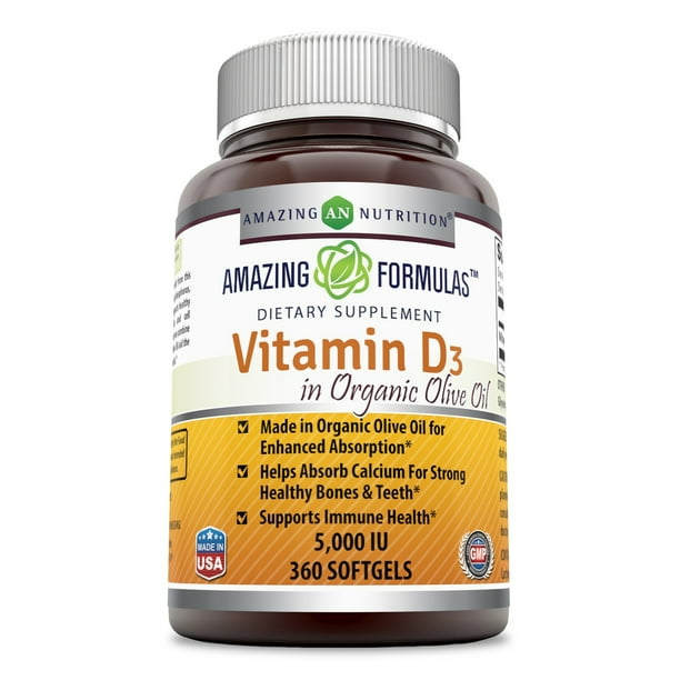 Amazing Formulas Vitamin D3 in Organic Olive Oil 5,000 IU 360