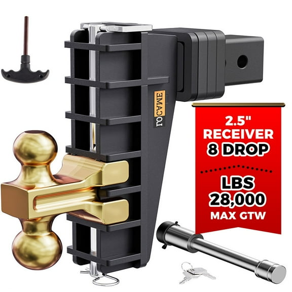 2.5" Receiver Trailer Hitch 8" Drop Tow Hitch Adjustable Dual Ball Mount 28000lb