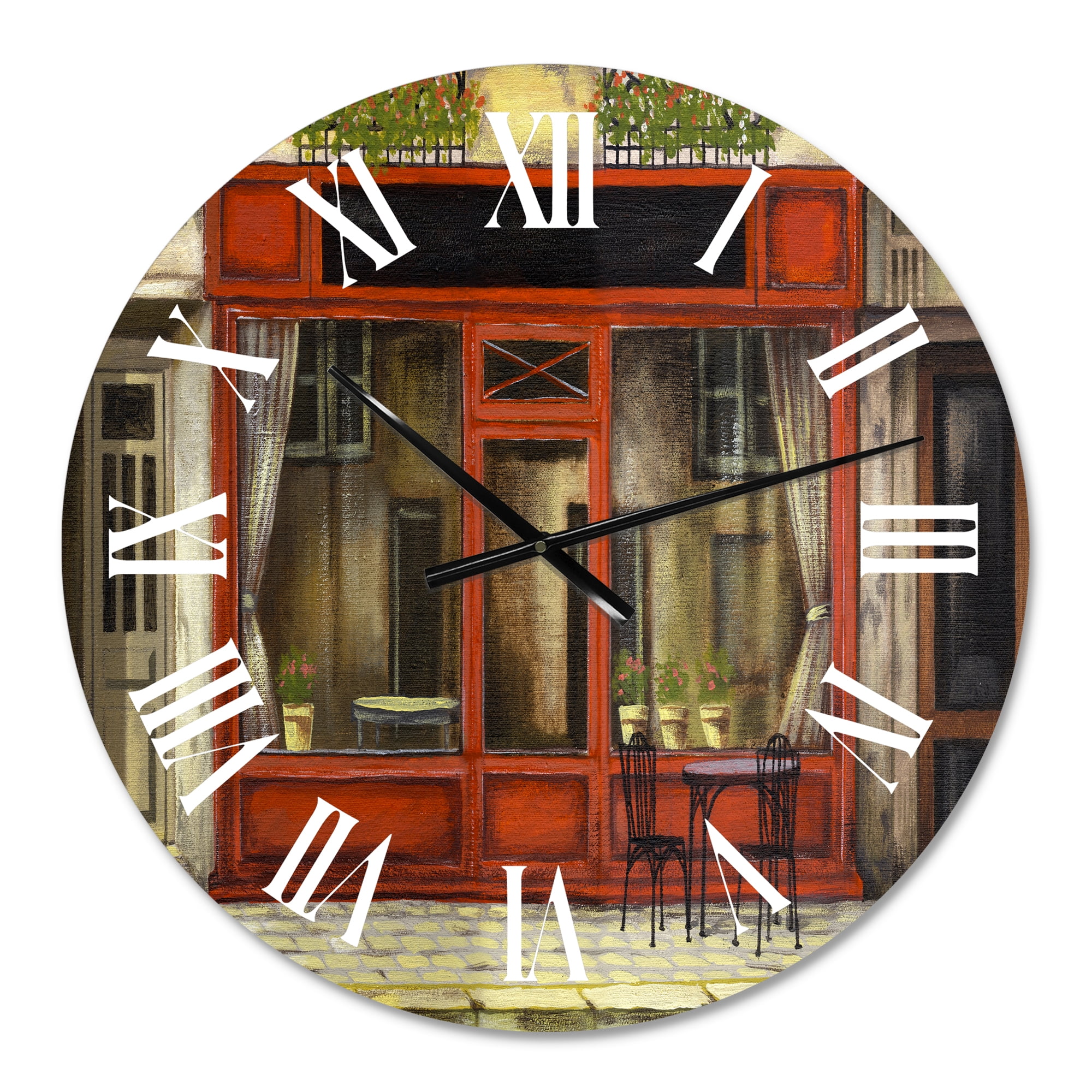 Designart 'Red Facade Of Charming Shop In Paris I' French Country Wall Clock