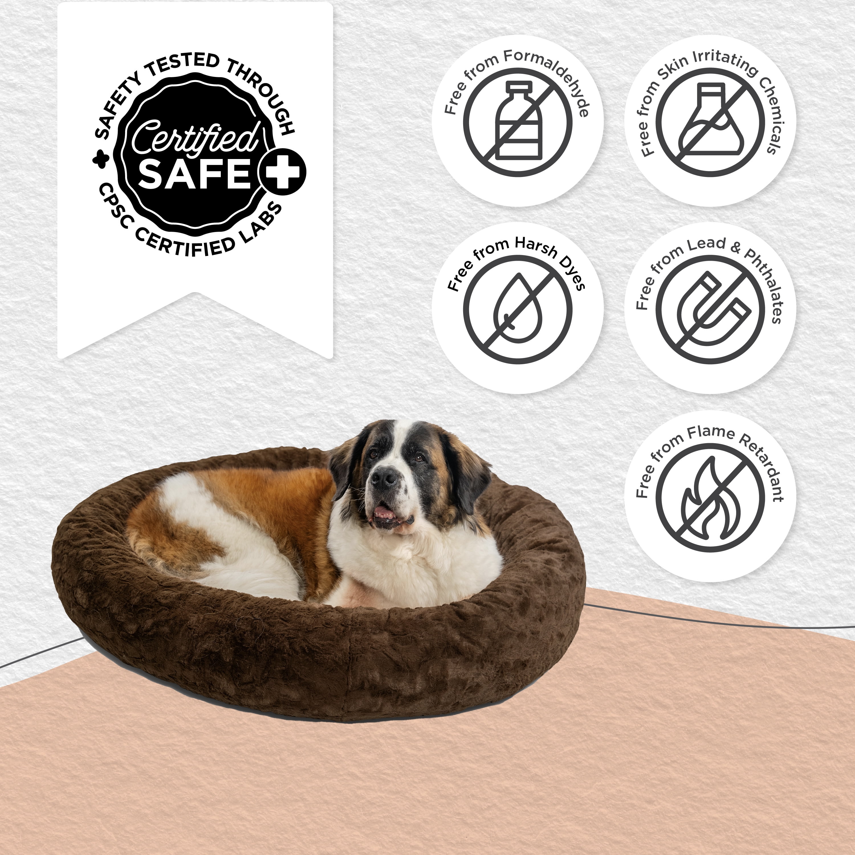Best Friends by Sheri Original Calming Donut Dog and Cat Bed, Lux Faux Fur, Dark Brown, XL (45in x 45in) - Anxiety Relief for Pets Up to 150 lbs