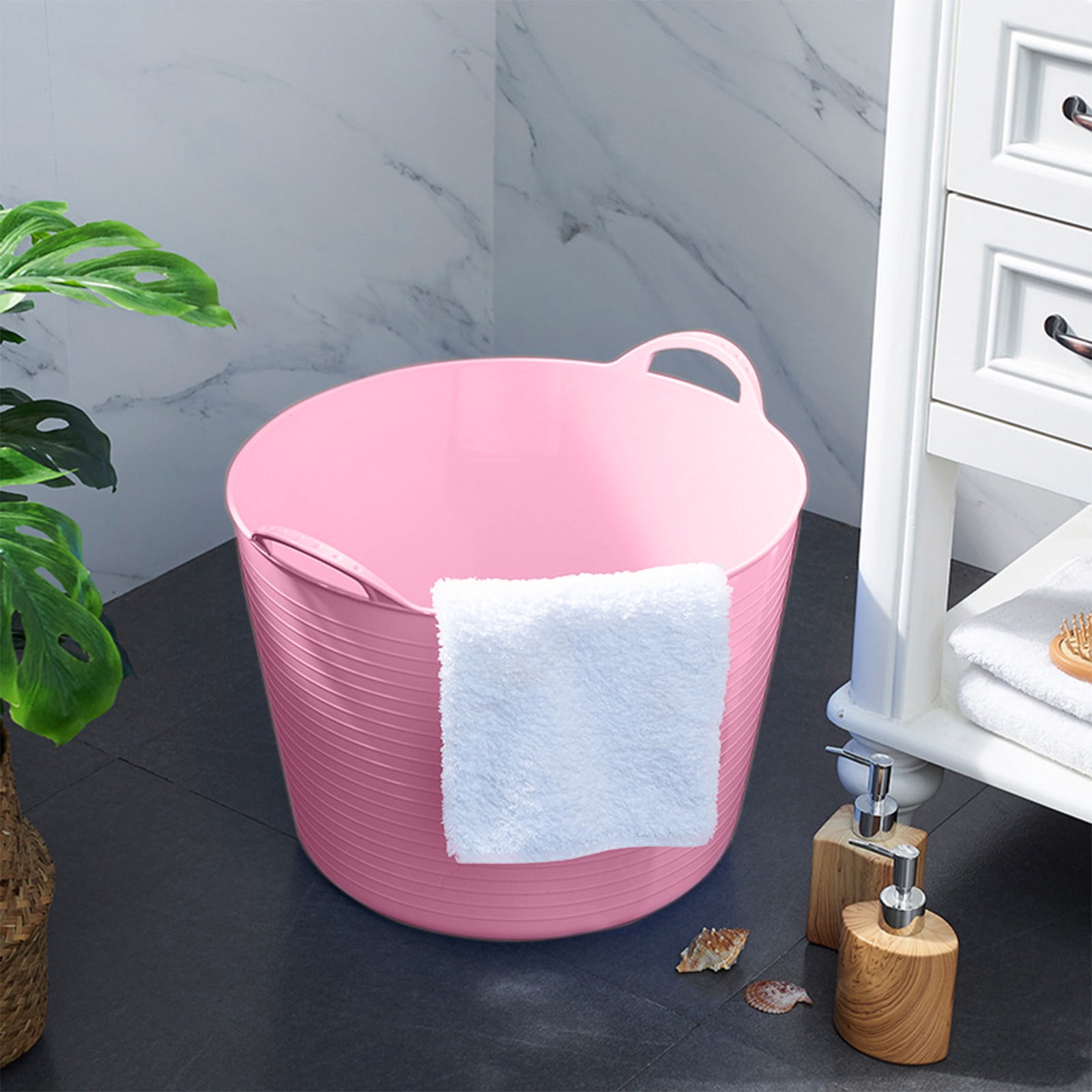 XIAOLE Laundry Basket 15L Durable and Flexible, Portable Round Bin, Hamper for Storage for Closet Dorm Laundry Room Bedroom, Pink