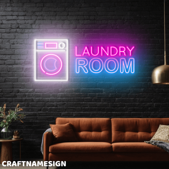 Craftnamesign Laundry Room Neon Sign, Laundry Store Wall Decor, Dry Cleaning Wall Art