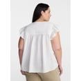 thumbnail image 3 of Terra & Sky Women’s Smocked Yoke Blouse with Flutter Sleeves, Sizes 0X-5X, 3 of 5