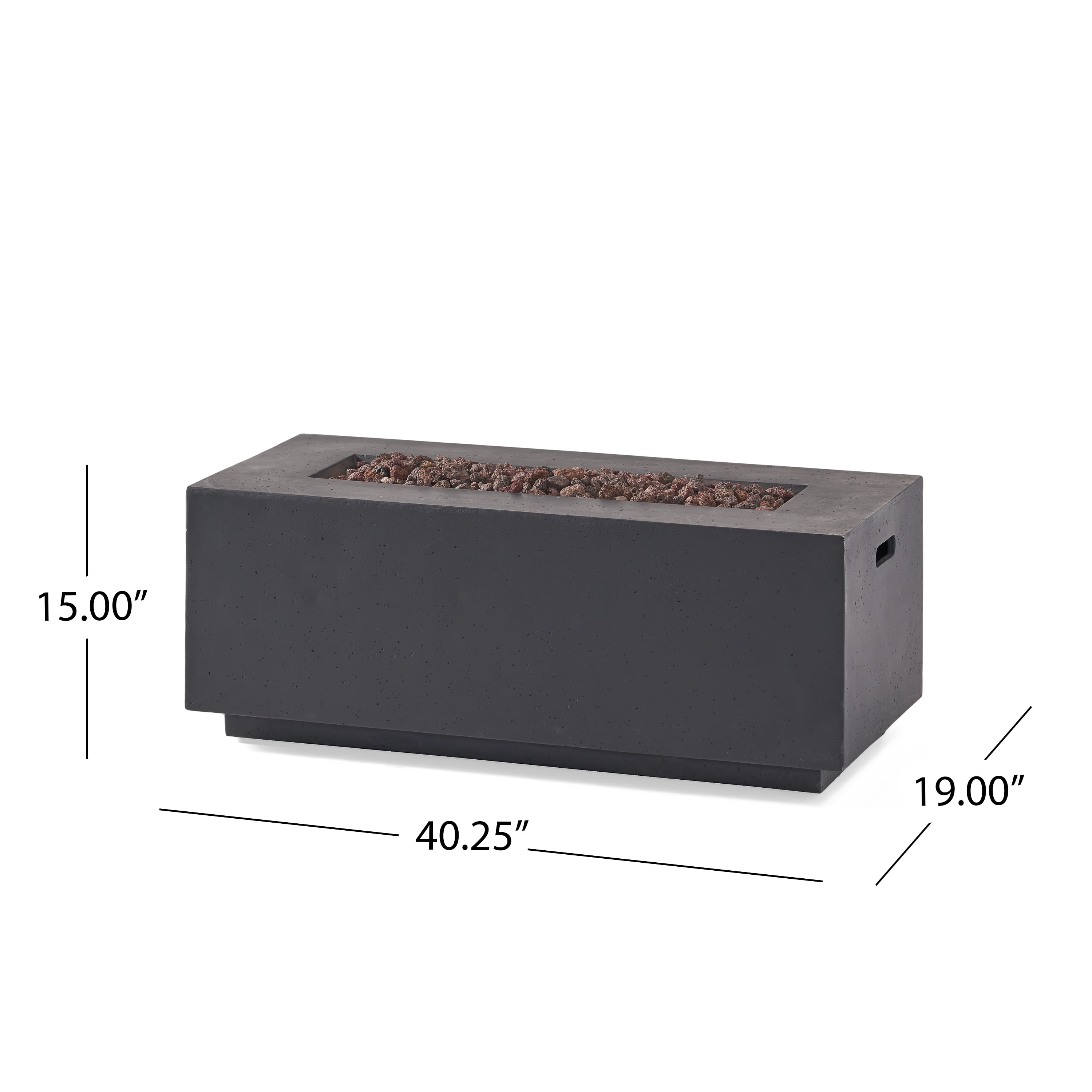 Leo Outdoor 40,000 BTU Rectangular Light Weight Concrete Gas Burning Fire Pit, Dark Gray