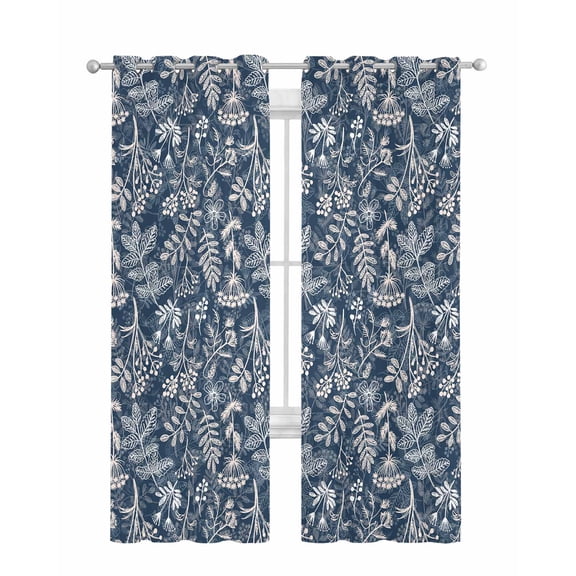 Dandelion Sheer Curtains 63 Inch Length 2 Panels Set for Living Room/Bedroom, Navy Blue Flowers Modern Minimalist Spring Kitchen Curtains Grommet Semi-Sheer Curtains Window Treatments 42"x63"x2