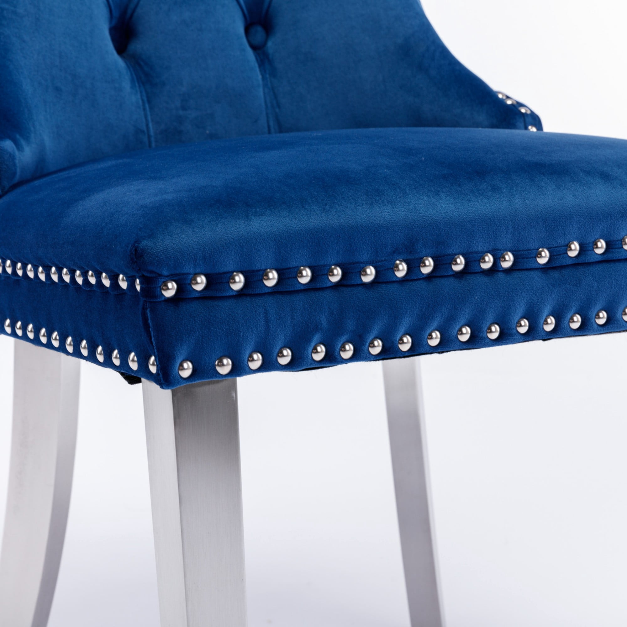 BSHTI 37.5" Velvet Upholstered Dining Room Chairs Set of 2, Modern Tufted Parson Chairs with Nailhead Trim, Foam Padded Seat for Dining Room/Kitchen(Blue)
