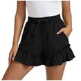 thumbnail image 3 of Women's Elastic Waist Solid Color Skorts with Pockets, Shorts for Women, Summer Casual Shorts with Bow-Knot, Lightweight Outdoor Athletic Gym | UKHCCC,Black L, 3 of 8