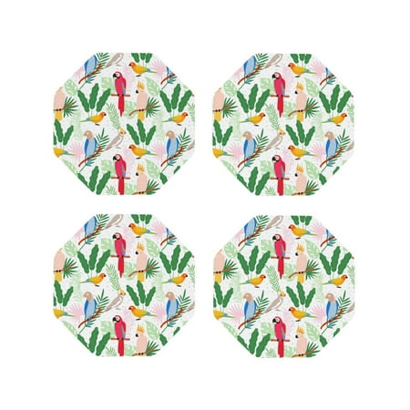 

Drink Coasters Set of 4 Cartoon Colorful Cute Parrot Plant Leather Coasters for Coffee Table Protector Heat Resistant Cute Coasters for Home Decor Housewarming Gifts Bar Kitchen 4 Inch Octagon