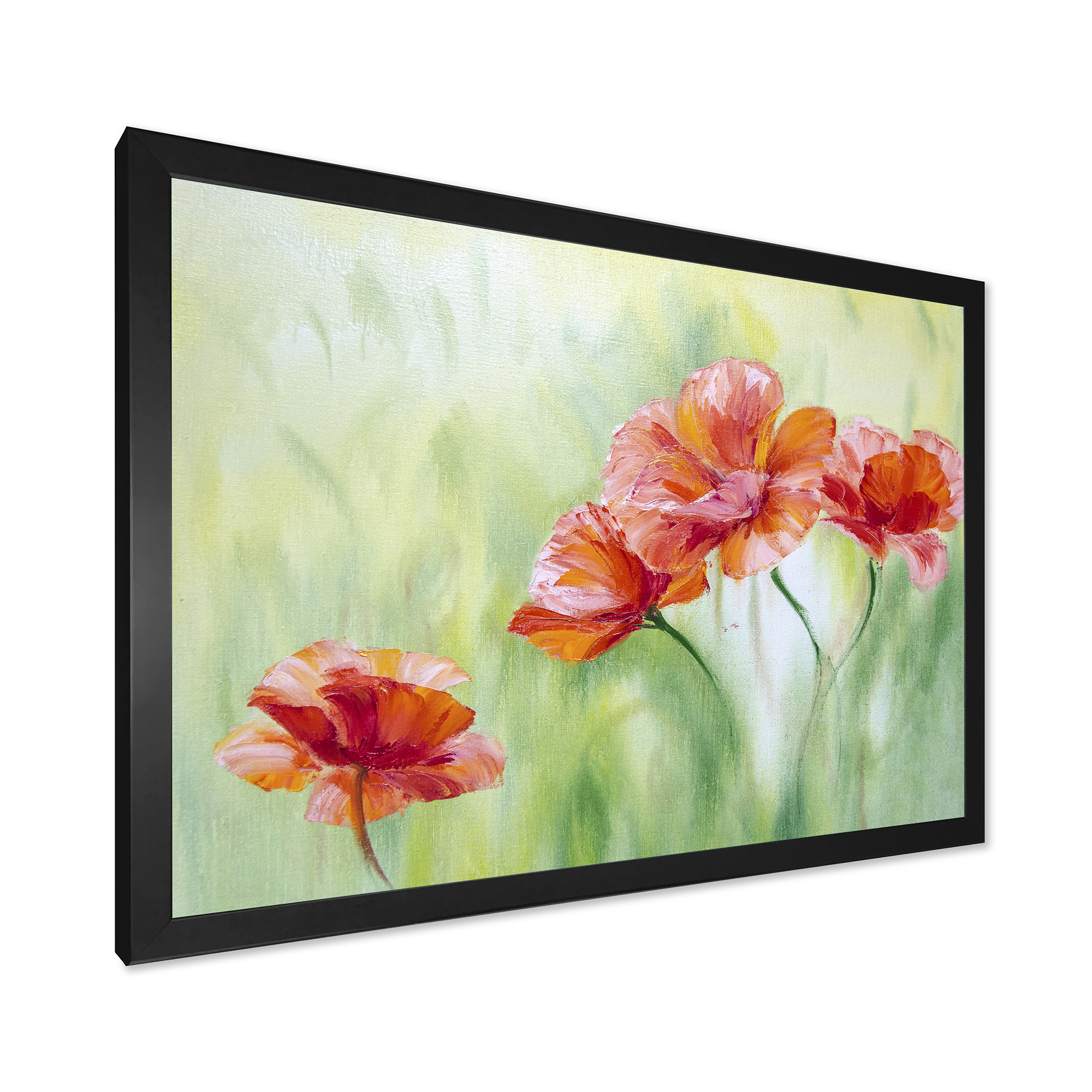 Designart 'Red Blossoming Poppies Over Wild Green I' Traditional Framed Art Print