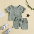 thumbnail image 2 of Baby Unisex Spring Summer Solid Button Cotton Short Sleeve Tshirt Shorts Outfits Clothes Kids And Teens, 2 of 4