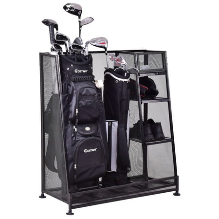 Goplus Dual Golf Organizer Storage Rack Fit 1-2 Golf Bags Clubs (Best Golf Bag Accessories)