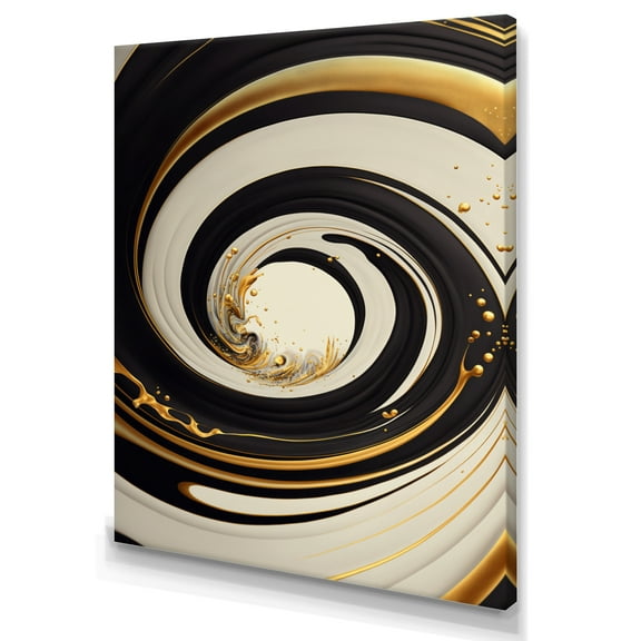 Designart Black, Silver And Gold Blending Swirls I Canvas Wall Art