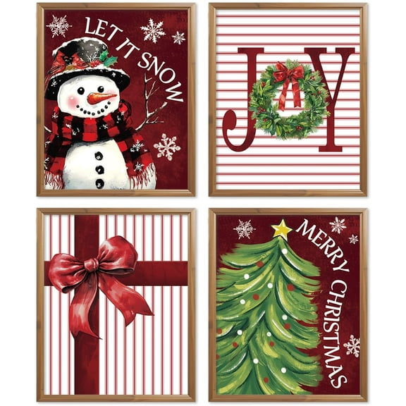 Hieng Vintage Christmas Wall Art Decor, Merry Christmas Santa Claus Wall Posters Prints Set of 4, Christmas Wall Decor Gifts for Winter Holiday Living Room Bedroom Kitchen (Unframed)