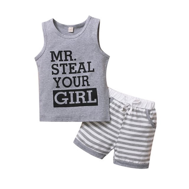 Minnieouse Yinyinxull bebé niños 2 uds conjuntos sin mangas verano camisetas sin mangas pantalones cortos conjuntos de ropa gris 2-3 años conjuntos de ropa Gris 70cm Minnieouse AP002834-01