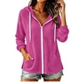 thumbnail image 3 of Rciityk Women's Drawstring Zip Up Hooded Pocket Thin Jacket Solid Color Long Sleeve Casual Summer Cover Up - Sun Protection Outerwear, 3 of 9