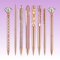 WuPing 8 Pcs Rose Gold Ballpoint Pens 0.5mm Black Ink Metal Pens Retractable Pen Gifts for Women