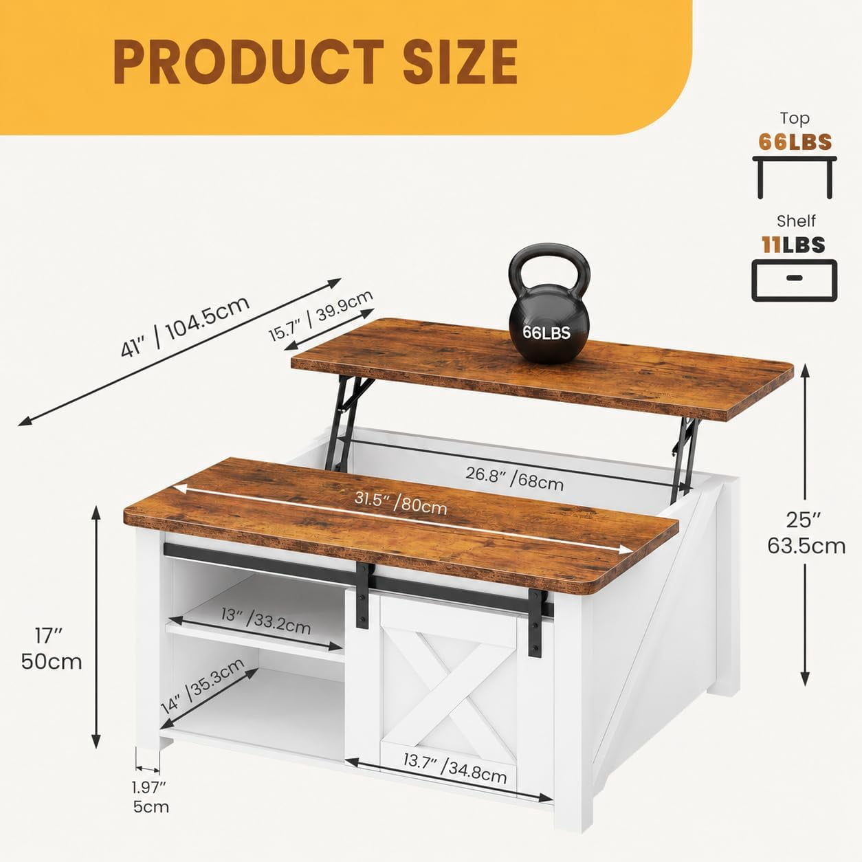 Lift Top Coffee Table with Storage, Farmhouse Coffee Table for Living Room, Coffee Table with Hidden Storage, Coffee Table with Lifting Top Center Table for Living Room