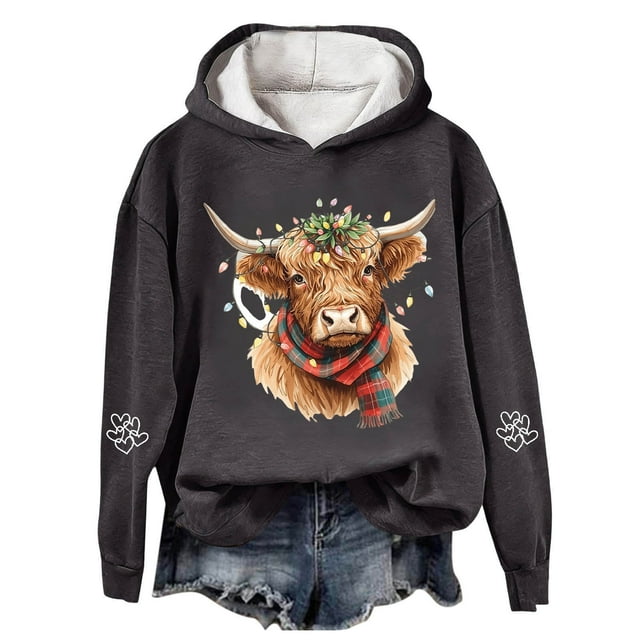 Chandail à Capuche Imprimé Vache Western Festif pour Femmes Thème Vacances Graphique