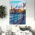 thumbnail image 4 of Cityscape Tapestry, Scandinavian Stockholm Old Town Sweden by Lake Gamla Stan View Autumn Day Scenery, Wall Hanging for Bedroom Living Room Dorm Decor, 60W X 80L Inches, Multicolor, by Ambesonne, 4 of 5