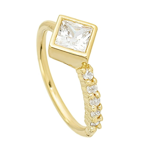 20G 14K Yellow Gold Rhombus-shaped Nose Hoop 8mm, Square CZ Nose Ring, Half-eternity Nostril Hoop