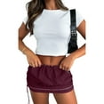 thumbnail image 1 of Womens Low Waist Cargo Skirt Ruched Drawstring Mini Short Skirts with Pockets, 1 of 2