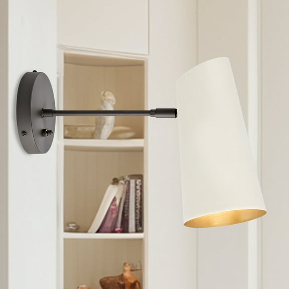 Minimalist Antique Brass Straight Pole Single Wall-Mounted Sconce with Black Pole Metal Shade, Hand-polished Wall Light, Unique Elegant Wall lamp, Indoor Sconce for Living Room, Bedroom, Entryway