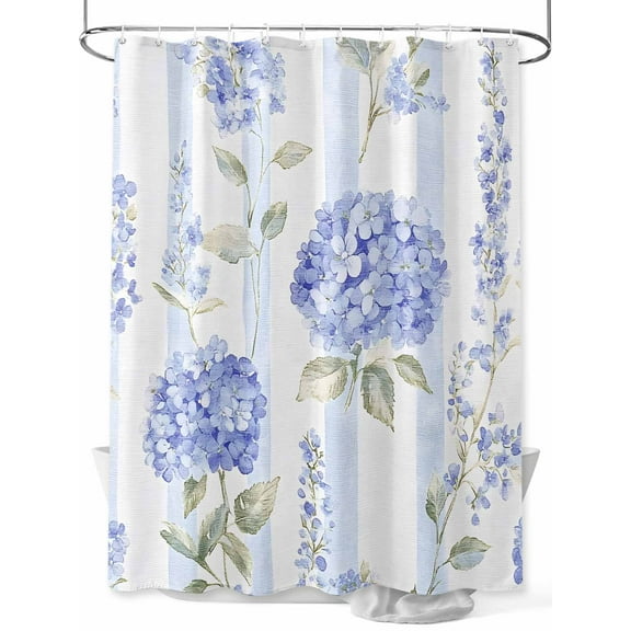 Fsddascl Purple Hydrangea Shower Curtain Set - Small 36" x 72" Washable Bathtub Curtain with 12 Hooks, Stripe Vintage Floral Waterproof Fabric Stall Shower Curtains for Bathroom/Bathtub Décor