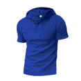 thumbnail image 1 of DPTALR Men's Slim Drawstring Button Up Short Sleeved Hooded Top Short Sleeve Hooded Blouse, 1 of 5