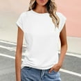 thumbnail image 2 of biudgviw Womens Summer Tops Casual Boat Neck Shirts Cap Sleeves Solid Color Basic Tee Casual Soft Trendy Clothes, 2 of 6