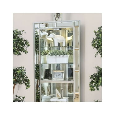 Wood and Glass Corner Curio Cabinet with Five Shelves Silver