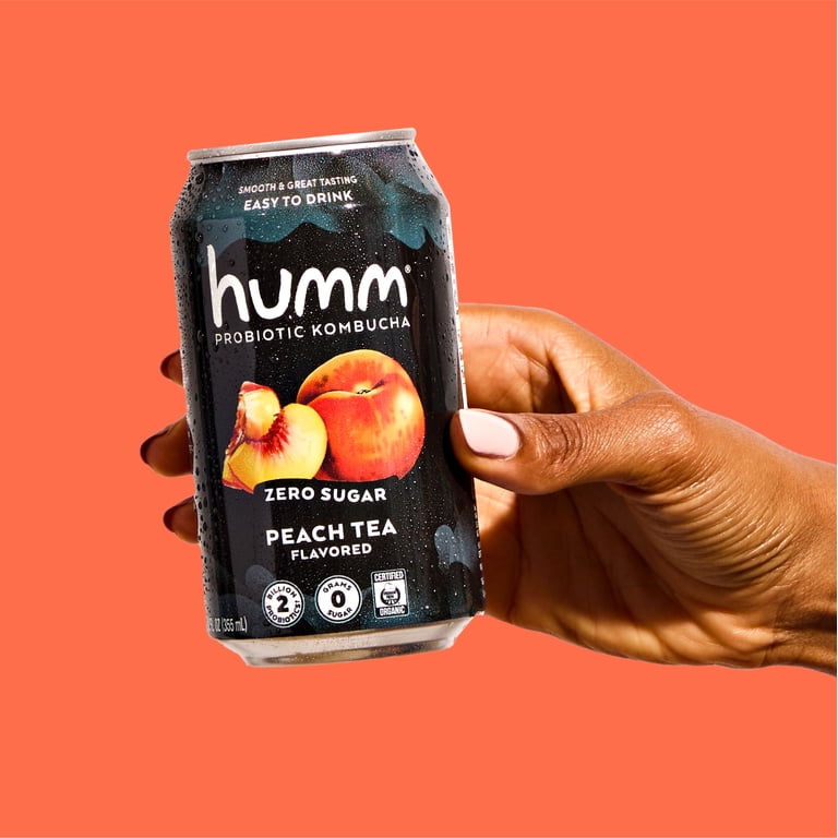 Humm Zero Sugar Kombucha, Diet-Free, Low-Caffeine Peach Tea, 16